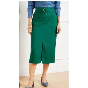 Talbots Plus Size 24W Teal Green Cotton Blend Belted Midi Skirt 389836 New
